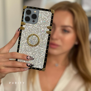 Motorola Case with Ring "Quartz" | White Glitter Square Phone Case | PURITY