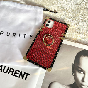 Motorola Case Motorola Case with Ring "Ruby" | Red Glitter Square Phone Case | PURITY