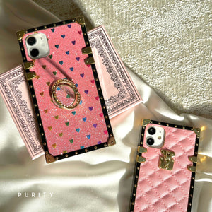 Motorola Case with Ring "Tenderness" | Pink Glitter Square Phone Case | PURITY