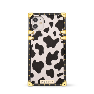iPhone Case with Ring "Chaos" | Cow print square iPhone case by PURITY