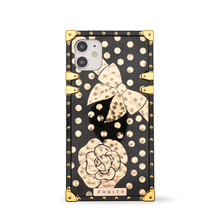 Load image into Gallery viewer, Black and gold iPhone case with bow &quot;La Belle&quot; by PURITY
