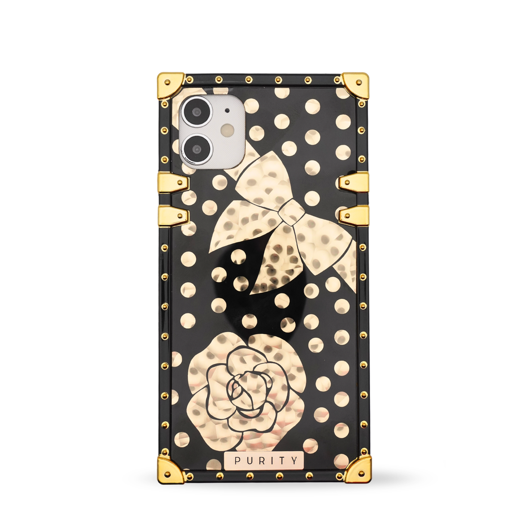 Black and gold iPhone case with bow 