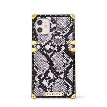 Load image into Gallery viewer, iPhone case with Ring &quot;Albino&quot; by PURITY™ | Black and white snakeskin iPhone case
