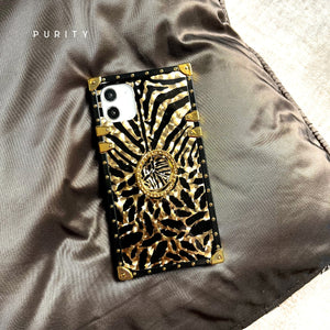 Samsung Phone Case with Ring "Diva" by PURITY | Black and gold animal pattern phone case for Samsung