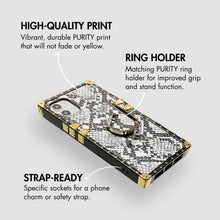 Load image into Gallery viewer, iPhone case with Ring &quot;Albino&quot; by PURITY™ | Black and white snakeskin iPhone case
