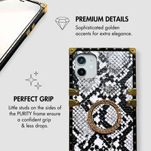 Load image into Gallery viewer, iPhone case with Ring &quot;Albino&quot; by PURITY™ | Black and white snakeskin iPhone case
