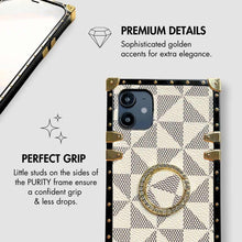 Load image into Gallery viewer, iPhone Case with Ring &quot;Excelsior&quot; | White Checkered Phone Case | PURITY

