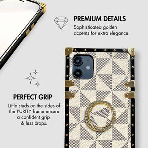 iPhone Case with Ring "Excelsior" | White Checkered Phone Case | PURITY