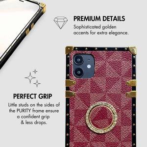 iPhone Case with Ring "Prestige" | Burgundy Checkered Phone Case | PURITY