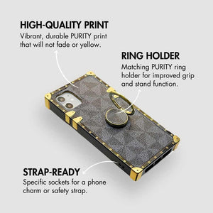 iPhone Case with Ring "Success" | Grey Checkered Phone Case | PURITY