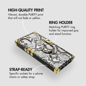 Samsung Case with Ring "Albino" by PURITY™ | Black and white snakeskin phone case for Samsung