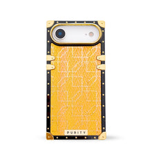 Load image into Gallery viewer, Luxury yellow iPhone 17 Air case with square design and gold accents by Maison Purity on a white background
