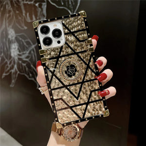 Motorola Case with Ring "Emera" | Square Phone Case | Geometric Gold and Black Design | PURITY