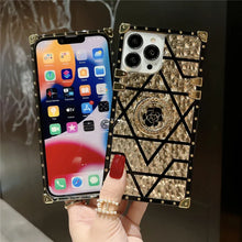 Load image into Gallery viewer, Motorola Case with Ring &quot;Emera&quot; | Square Phone Case | Geometric Gold and Black Design | PURITY
