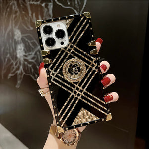Motorola Case with Ring "Erebo" | Square Phone Case | Geometric Black and Gold Design | PURITY