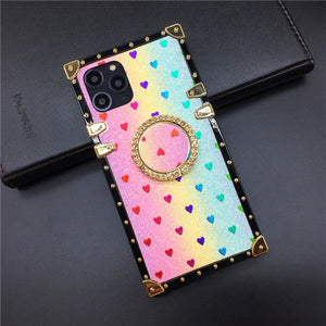 Motorola Case with Ring "Infatuation" | Romantic Rainbow Glitter Square Phone Case | PURITY