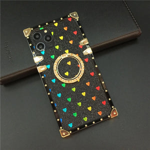 Motorola Case with Ring "Passion" | Romantic Black Glitter Square Phone Case | PURITY