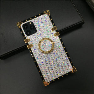 Motorola Case with Ring "Quartz" | White Glitter Square Phone Case | PURITY