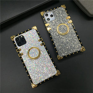 Motorola Case with Ring "Quartz" | White Glitter Square Phone Case | PURITY