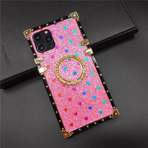 Motorola Case with Ring "Tenderness" | Pink Glitter Square Phone Case | PURITY
