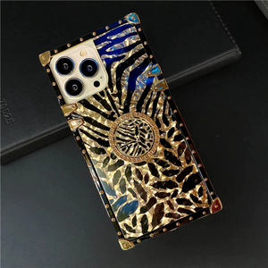 Samsung Phone Case with Ring "Diva" by PURITY | Black and gold animal pattern phone case for Samsung